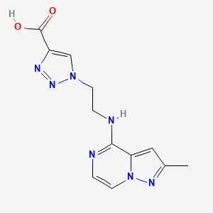 molecular formula C12H13N7O2 B6632120 1-[2-[(2-Methylpyrazolo[1,5-a]pyrazin-4-yl)amino]ethyl]triazole-4-carboxylic acid 