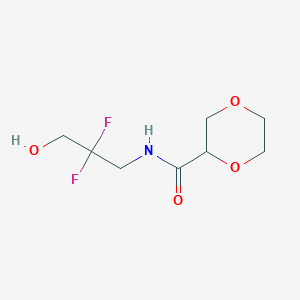 molecular formula C8H13F2NO4 B6632308 N-(2,2-difluoro-3-hydroxypropyl)-1,4-dioxane-2-carboxamide 