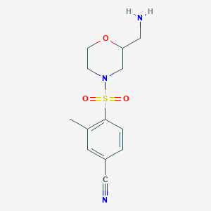 molecular formula C13H17N3O3S B6632521 4-[2-(Aminomethyl)morpholin-4-yl]sulfonyl-3-methylbenzonitrile 