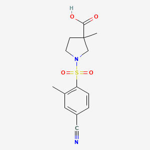 molecular formula C14H16N2O4S B6632631 1-(4-Cyano-2-methylphenyl)sulfonyl-3-methylpyrrolidine-3-carboxylic acid 