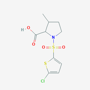 molecular formula C10H12ClNO4S2 B6632643 1-(5-Chlorothiophen-2-yl)sulfonyl-3-methylpyrrolidine-2-carboxylic acid 