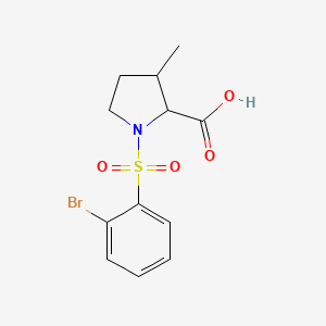 molecular formula C12H14BrNO4S B6632648 1-(2-Bromophenyl)sulfonyl-3-methylpyrrolidine-2-carboxylic acid 