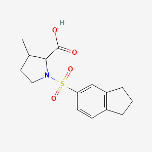 molecular formula C15H19NO4S B6632653 1-(2,3-dihydro-1H-inden-5-ylsulfonyl)-3-methylpyrrolidine-2-carboxylic acid 