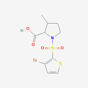 molecular formula C10H12BrNO4S2 B6632692 1-(3-Bromothiophen-2-yl)sulfonyl-3-methylpyrrolidine-2-carboxylic acid 