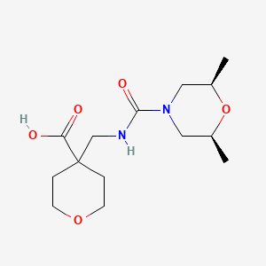 molecular formula C14H24N2O5 B6632706 4-[[[(2S,6R)-2,6-dimethylmorpholine-4-carbonyl]amino]methyl]oxane-4-carboxylic acid 