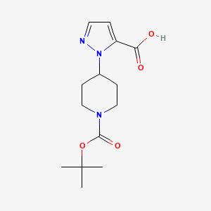molecular formula C14H21N3O4 B6632990 1-{1-[(tert-butoxy)carbonyl]piperidin-4-yl}-1H-pyrazole-5-carboxylic acid 