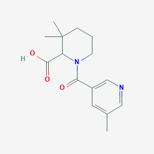 molecular formula C15H20N2O3 B6633020 3,3-Dimethyl-1-(5-methylpyridine-3-carbonyl)piperidine-2-carboxylic acid 