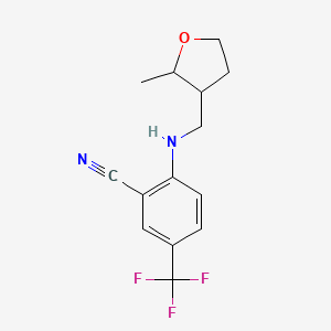 molecular formula C14H15F3N2O B6633174 2-[(2-Methyloxolan-3-yl)methylamino]-5-(trifluoromethyl)benzonitrile 