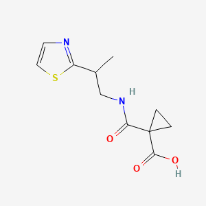 molecular formula C11H14N2O3S B6633243 1-[2-(1,3-Thiazol-2-yl)propylcarbamoyl]cyclopropane-1-carboxylic acid 