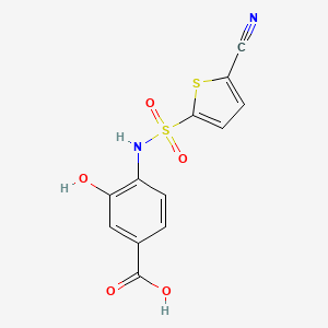 molecular formula C12H8N2O5S2 B6633441 4-[(5-Cyanothiophen-2-yl)sulfonylamino]-3-hydroxybenzoic acid 