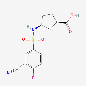 molecular formula C13H13FN2O4S B6633496 (1R,3S)-3-[(3-cyano-4-fluorophenyl)sulfonylamino]cyclopentane-1-carboxylic acid 