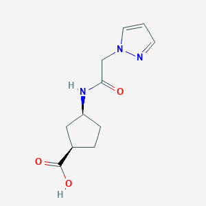 molecular formula C11H15N3O3 B6633505 (1R,3S)-3-[(2-pyrazol-1-ylacetyl)amino]cyclopentane-1-carboxylic acid 