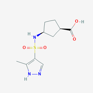 molecular formula C10H15N3O4S B6633522 (1R,3S)-3-[(5-methyl-1H-pyrazol-4-yl)sulfonylamino]cyclopentane-1-carboxylic acid 