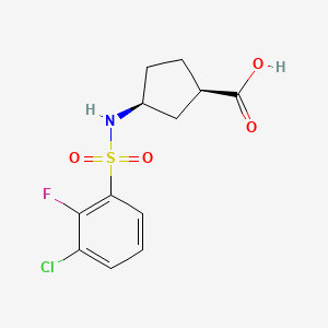 molecular formula C12H13ClFNO4S B6633536 (1R,3S)-3-[(3-chloro-2-fluorophenyl)sulfonylamino]cyclopentane-1-carboxylic acid 