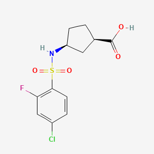 molecular formula C12H13ClFNO4S B6633539 (1R,3S)-3-[(4-chloro-2-fluorophenyl)sulfonylamino]cyclopentane-1-carboxylic acid 