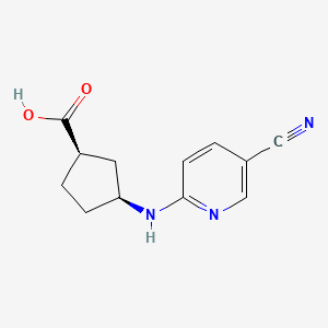 molecular formula C12H13N3O2 B6633542 (1R,3S)-3-[(5-cyanopyridin-2-yl)amino]cyclopentane-1-carboxylic acid 