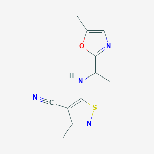 molecular formula C11H12N4OS B6633616 3-Methyl-5-[1-(5-methyl-1,3-oxazol-2-yl)ethylamino]-1,2-thiazole-4-carbonitrile 