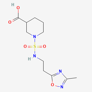 molecular formula C11H18N4O5S B6633628 1-[2-(3-Methyl-1,2,4-oxadiazol-5-yl)ethylsulfamoyl]piperidine-3-carboxylic acid 