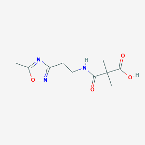 molecular formula C10H15N3O4 B6633646 2,2-Dimethyl-3-[2-(5-methyl-1,2,4-oxadiazol-3-yl)ethylamino]-3-oxopropanoic acid 