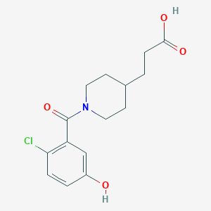 molecular formula C15H18ClNO4 B6633711 3-[1-(2-Chloro-5-hydroxybenzoyl)piperidin-4-yl]propanoic acid 