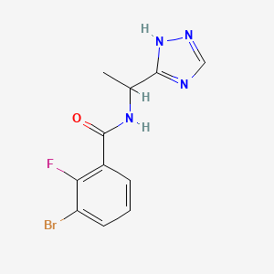 molecular formula C11H10BrFN4O B6633763 3-bromo-2-fluoro-N-[1-(1H-1,2,4-triazol-5-yl)ethyl]benzamide 