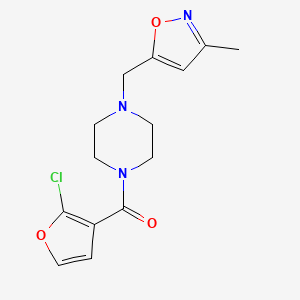 molecular formula C14H16ClN3O3 B6633885 (2-Chlorofuran-3-yl)-[4-[(3-methyl-1,2-oxazol-5-yl)methyl]piperazin-1-yl]methanone 