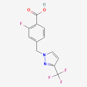 molecular formula C12H8F4N2O2 B6633906 2-fluoro-4-{[3-(trifluoromethyl)-1H-pyrazol-1-yl]methyl}benzoic acid 