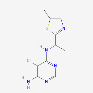 molecular formula C10H12ClN5S B6634063 5-chloro-4-N-[1-(5-methyl-1,3-thiazol-2-yl)ethyl]pyrimidine-4,6-diamine 