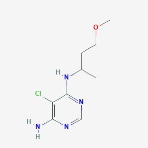 molecular formula C9H15ClN4O B6634071 5-chloro-4-N-(4-methoxybutan-2-yl)pyrimidine-4,6-diamine 