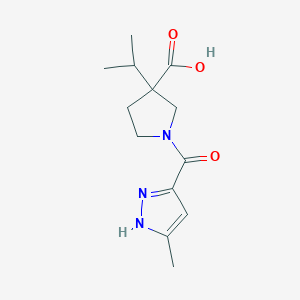 molecular formula C13H19N3O3 B6634264 1-(5-methyl-1H-pyrazole-3-carbonyl)-3-propan-2-ylpyrrolidine-3-carboxylic acid 