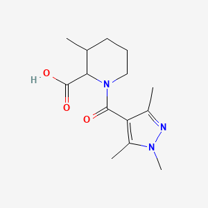 molecular formula C14H21N3O3 B6634458 3-Methyl-1-(1,3,5-trimethylpyrazole-4-carbonyl)piperidine-2-carboxylic acid 