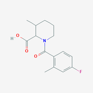 molecular formula C15H18FNO3 B6634464 1-(4-Fluoro-2-methylbenzoyl)-3-methylpiperidine-2-carboxylic acid 