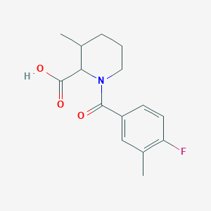molecular formula C15H18FNO3 B6634503 1-(4-Fluoro-3-methylbenzoyl)-3-methylpiperidine-2-carboxylic acid 