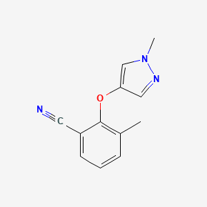 molecular formula C12H11N3O B6634560 3-Methyl-2-(1-methylpyrazol-4-yl)oxybenzonitrile 