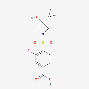 molecular formula C13H14FNO5S B6634647 4-(3-Cyclopropyl-3-hydroxyazetidin-1-yl)sulfonyl-3-fluorobenzoic acid 