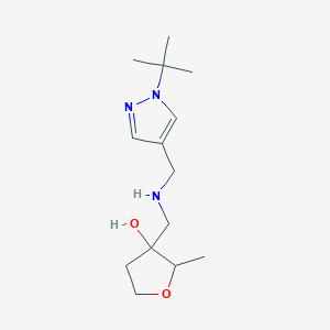 molecular formula C14H25N3O2 B6634754 3-[[(1-Tert-butylpyrazol-4-yl)methylamino]methyl]-2-methyloxolan-3-ol 