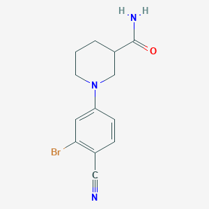 molecular formula C13H14BrN3O B6634813 1-(3-Bromo-4-cyanophenyl)piperidine-3-carboxamide 