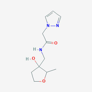 molecular formula C11H17N3O3 B6634898 N-[(3-hydroxy-2-methyloxolan-3-yl)methyl]-2-pyrazol-1-ylacetamide 