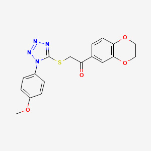 molecular formula C18H16N4O4S B6634978 1-(2,3-Dihydro-benzo[1,4]dioxin-6-yl)-2-[1-(4-methoxy-phenyl)-1H-tetrazol-5-ylsulfanyl]-ethanone 