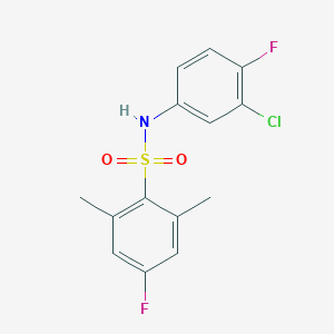molecular formula C14H12ClF2NO2S B6635001 N-(3-chloro-4-fluorophenyl)-4-fluoro-2,6-dimethylbenzenesulfonamide 