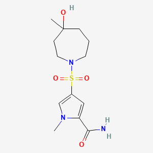molecular formula C13H21N3O4S B6635061 4-(4-Hydroxy-4-methylazepan-1-yl)sulfonyl-1-methylpyrrole-2-carboxamide 