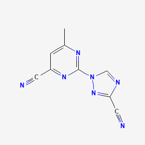 molecular formula C9H5N7 B6635261 2-(3-Cyano-1,2,4-triazol-1-yl)-6-methylpyrimidine-4-carbonitrile 