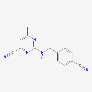 molecular formula C15H13N5 B6635276 2-[1-(4-Cyanophenyl)ethylamino]-6-methylpyrimidine-4-carbonitrile 