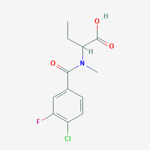 molecular formula C12H13ClFNO3 B6635571 2-[(4-Chloro-3-fluorobenzoyl)-methylamino]butanoic acid 