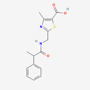 molecular formula C15H16N2O3S B6635638 4-Methyl-2-[(2-phenylpropanoylamino)methyl]-1,3-thiazole-5-carboxylic acid 
