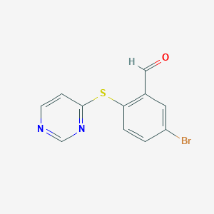 molecular formula C11H7BrN2OS B6635852 5-Bromo-2-pyrimidin-4-ylsulfanylbenzaldehyde 