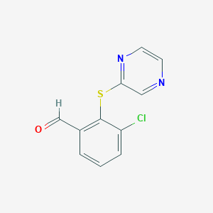 molecular formula C11H7ClN2OS B6635882 3-Chloro-2-pyrazin-2-ylsulfanylbenzaldehyde 