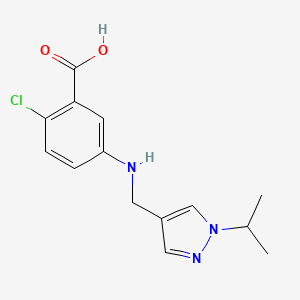 molecular formula C14H16ClN3O2 B6635893 2-Chloro-5-[(1-propan-2-ylpyrazol-4-yl)methylamino]benzoic acid 