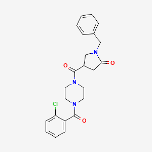 molecular formula C23H24ClN3O3 B6636052 1-Benzyl-4-[4-(2-chlorobenzoyl)piperazine-1-carbonyl]pyrrolidin-2-one 