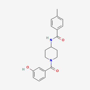 molecular formula C20H22N2O3 B6636082 N-[1-(3-hydroxybenzoyl)piperidin-4-yl]-4-methylbenzamide 